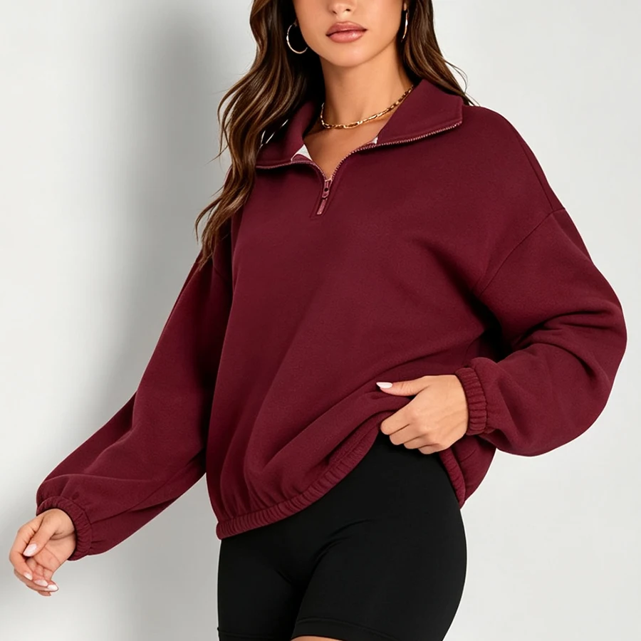 Womens Sweatshirts Half Zip Fleece Pullover Soft Thermal Solid Color Sweatshirt Y2k Tops Fall Winter Fashion Clothes