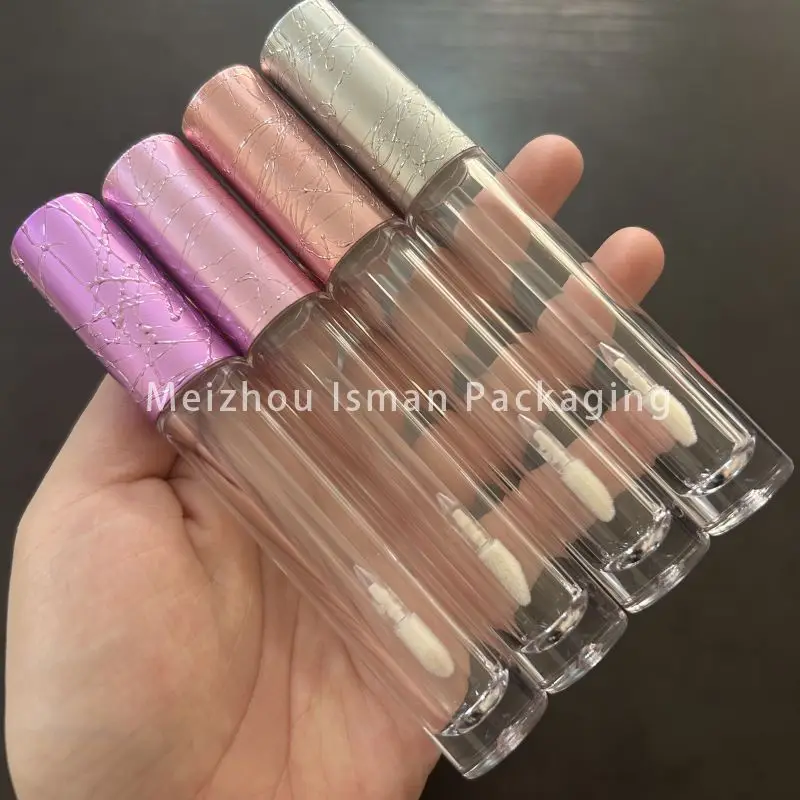 50Pcs Round Clear Pink Silver Purple 6ml Liquid Lipstick Container Empty Lip Gloss Wand Brush Tubes Cosmetic Packaging