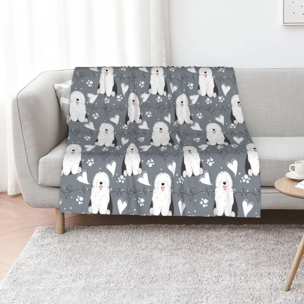 

LOVE Old English Sheepdog - Black and White 1 Throw Blanket Custom christmas decoration Multi-Purpose Polar Blankets