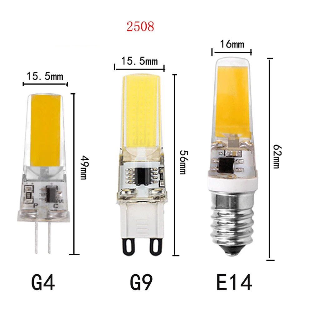 Imagem -04 - Led Bulbo Mini Pequeno 5w 2508 Led Cob Spotlight Lustre Substituir 60w Lâmpada Halógena 50 Peças Ac110v 220v 12v g4 Gy6.35 g9 g8 E14