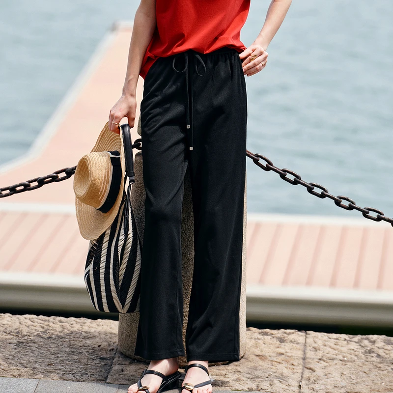 

OLrain Women's Summer Casual Pants 2025 Fashion Solid Color Comfort Commuting Loose Trend Straight Drawstring Pants O57XK98606