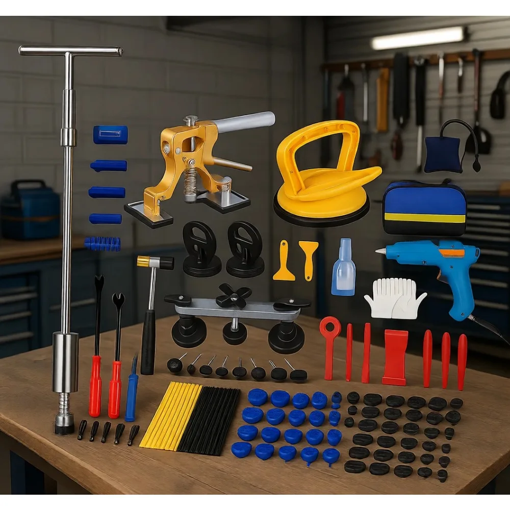 

Professional Paintless Dent Removal Kit 129 Piece Slide Hammer T Bar Adjustable Lifter Bridge Puller Car Body Repair