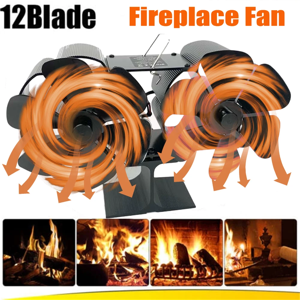 

Вентилятор для дровяной печи, двойной бесшумный двигатель с тепловой мощностью, 6 лопастей, неэлектрический вентилятор для камина с тепловой активацией и кронштейном, энергосберегающий