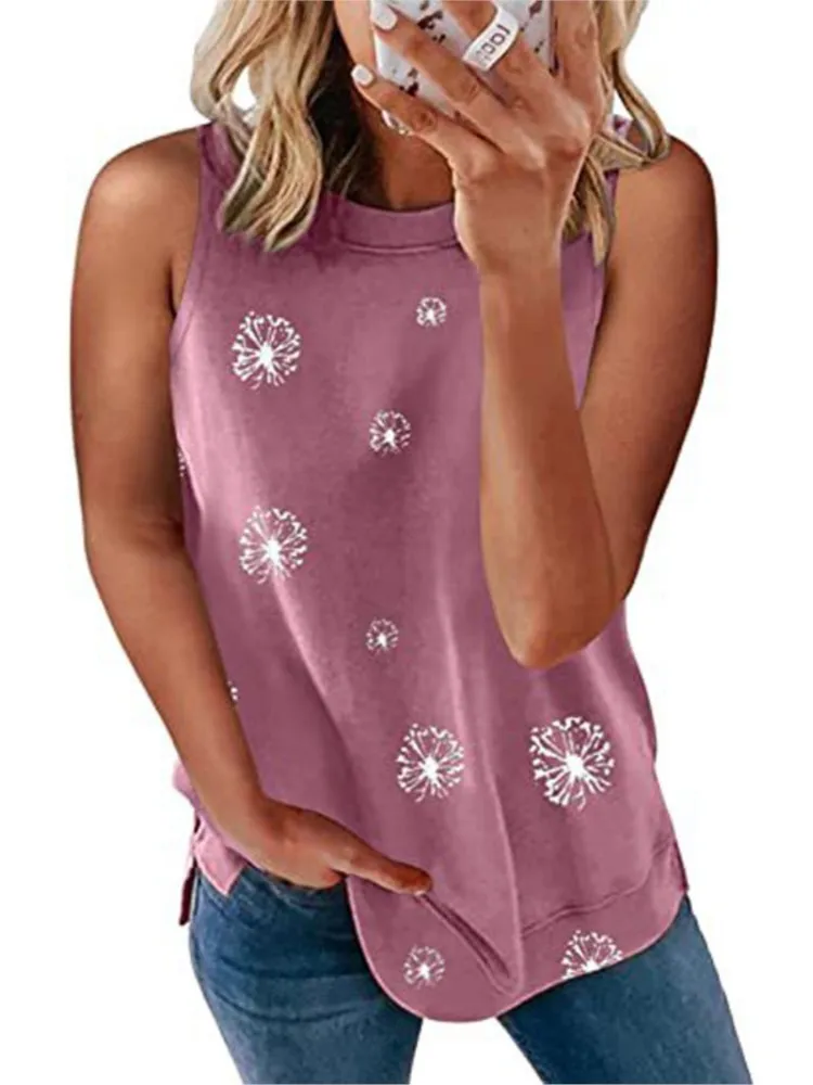 

Off Shoulder Camis For Women Fashion Casual Loose Tanks New Printed Round Neck Sleeveless Sexy Daily Ladies Pullover Tops Summer