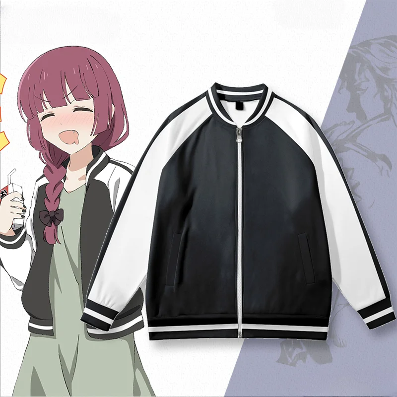 BOCCHI-Veste de Baseball pour Homme et Femme, The Rock, Kikuri, Hiroi, Cosplay, Bomber, Harajuku, Col Montant, Anime, Fermeture Éclair, Uniforme