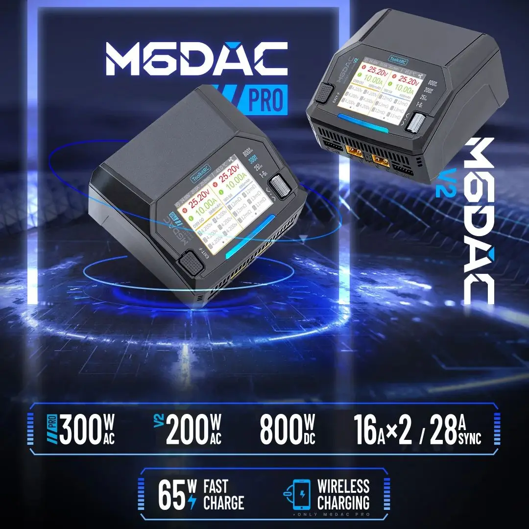 ToolkitRC M6DAC PRO or V2 Intelligent Charger Dual Channel AC 200W DC 800W 16A Lithium Battery 1S 2S 3S 4S 5S 6S LiHV Lipo