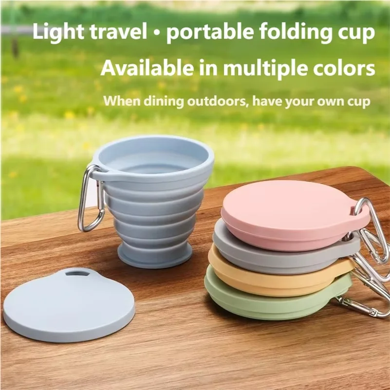 Portable Silicone Folding Cup with Hanging Hole Collapsible Outdoor Water Cup for Camping Hiking Travel