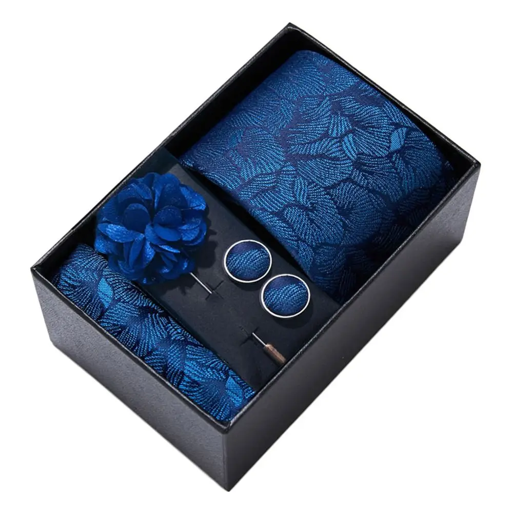 

4Pcs/Set Designer Neck Tie Brooch Set Paisley Luxury Hanky Cufflinks Adjustable Jacquard Men's Suit Lapel Flowers Compere