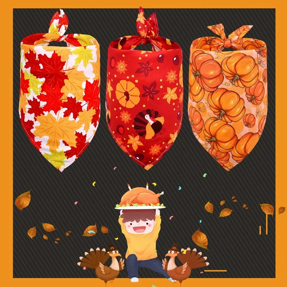 Thanksgiving-Haustier-Bandana für Hunde und Katzen, Kürbis-Ahornblatt-Dreieckstuch, Feiertagsdekoration, Verstellbarer Süßer Herbst-Halstuch – Detail 8