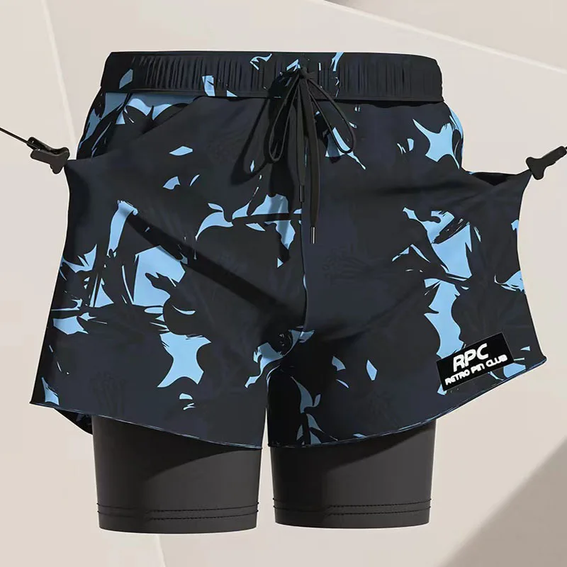 Swimming Trunks Adult Double Layer Quick Drying Breathable Swimming Trunks Student Large Swim Trunks Men Swims Shorts