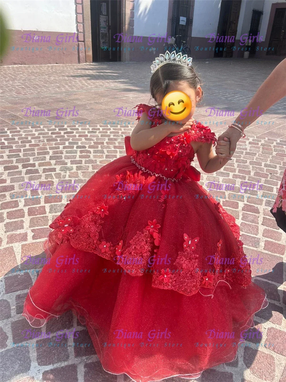 New Quality Flower Girl Dress Red Tulle Fluffy Applique for Little Princess Kids Wedding Birthday Party Evening Ball Gowns