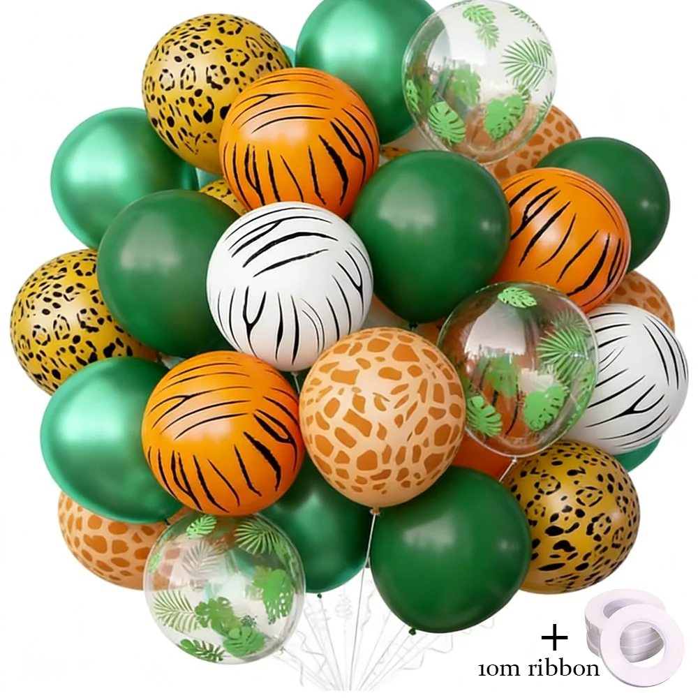 

50/100pcs 12" Jungle Safari Animal Print Balloons Sage Green Olive Green Latex Balloons Tropical Wild Kids Birthday Baby Shower