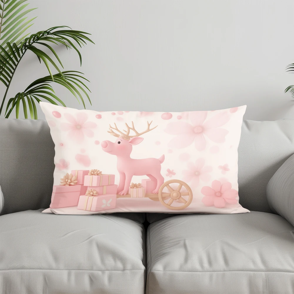 ديكور المنزل الوردي الأزهار شجرة عيد الميلاد وسادة مناسبة ل أريكة غرفة نوم سيارة وسادة غطاء وسادة مستطيلة الظهر وسادة #4