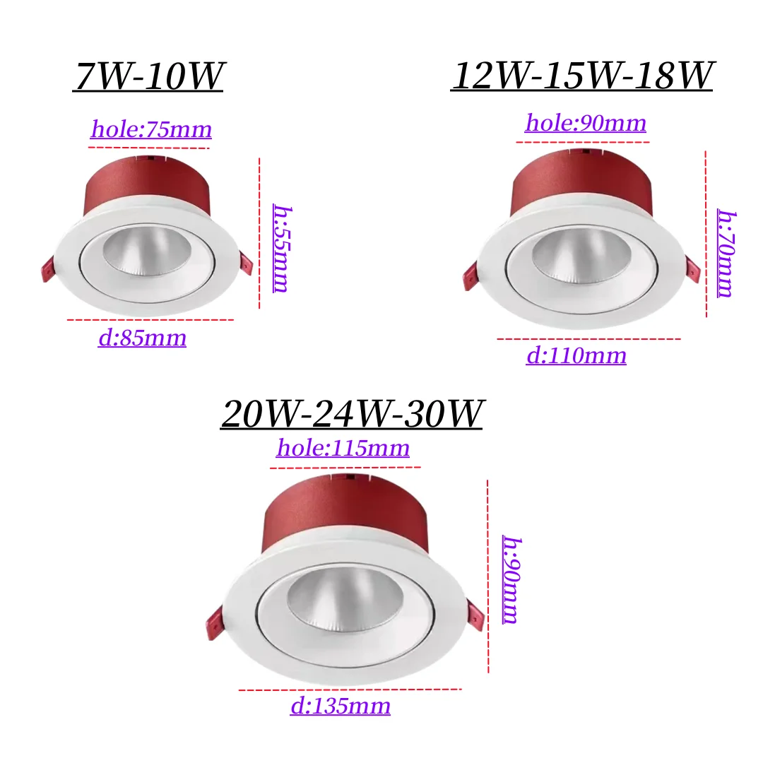 Projecteur LED COB Anti-absorbe ouissement Down light Dimmable 7W 10W 12W 15W 18W 20W 24W 30W Plafonnier intégré AC85-265V Entreprise à domicile