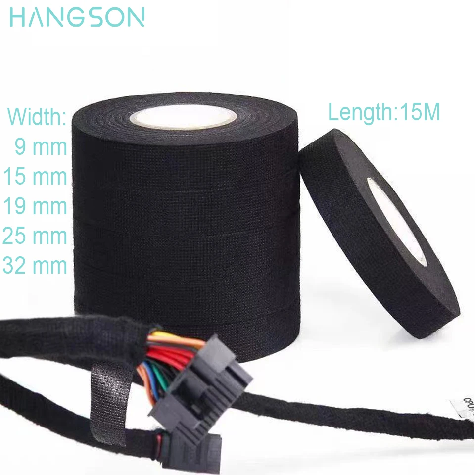 15M Wire Harness Tape 9/15/19/25MM High Temp Loom Harness Self-Adhesive Felt Cloth Electrical Tape for Automotive Engine Wiring