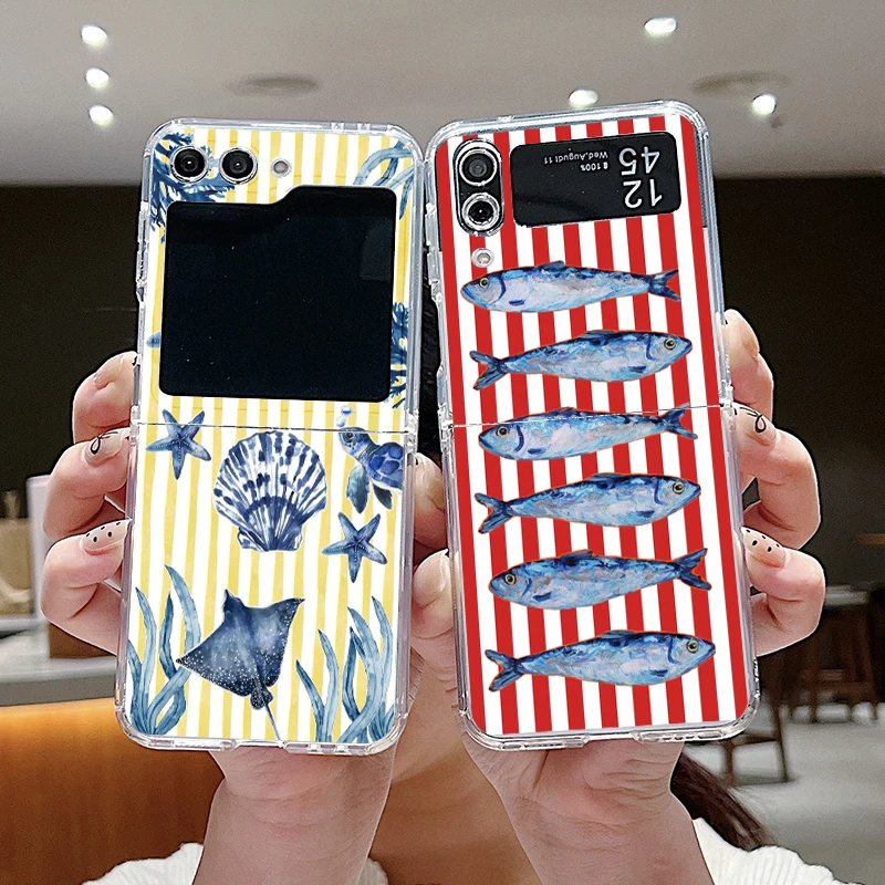 Cute Cartoon Seafood Stripes Phone Case For Samsung Galaxy Z Flip8 Z Flip 5 Shockproof Cover for Samsung ZFlip 6 4 3 7 Shell