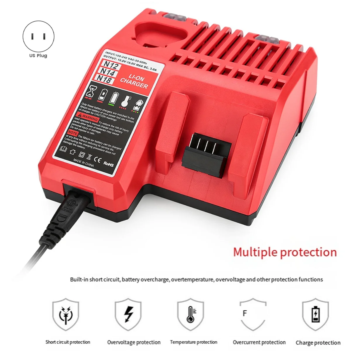 Imagem -05 - Multipurpose Li-ion Battery Charger para Milwaukee us Plug M12-m18