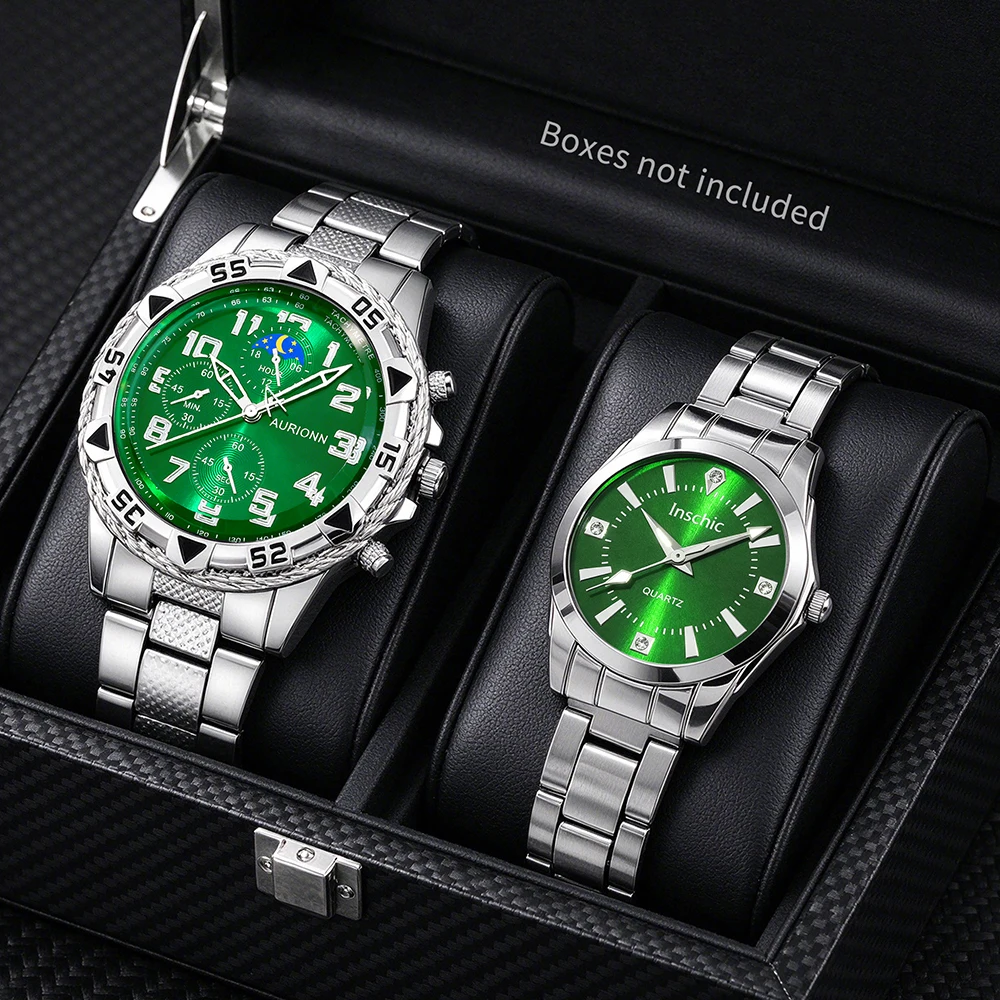2pc Latest Romantic, Simple and Versatile Couple Quartz Watch Set with Multiple Styles To Choose From, Gift Box Not Included