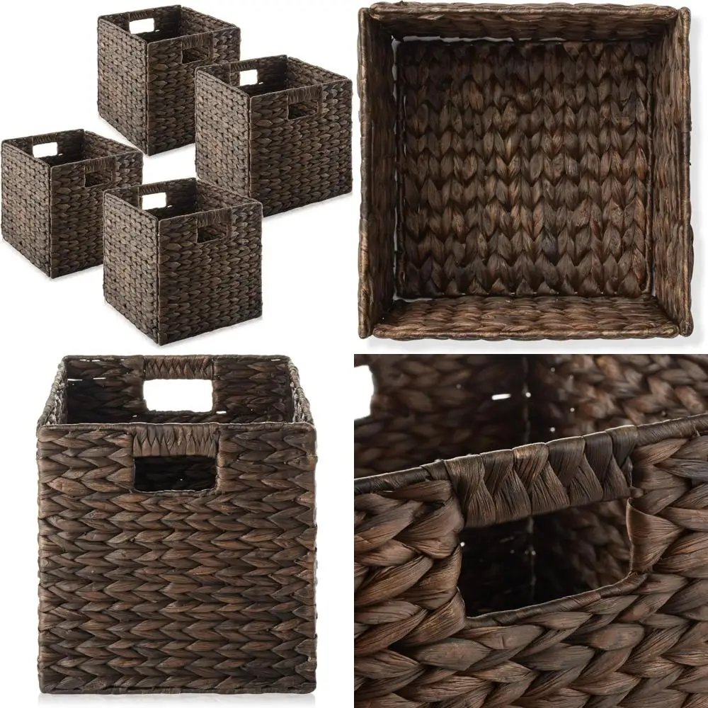 ensemble-de-4-paniers-de-rangement-pliables-en-cubes-de-jacinthe-d'eau-finition-expresso-pour-l'organisation-de-la-salle-de-bain