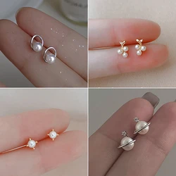Korean Fashion Simple Round Imitation Pearl Uniquely Designed Stud Earrings For Women Girls Charm Elegant Party Jewelry Gifts