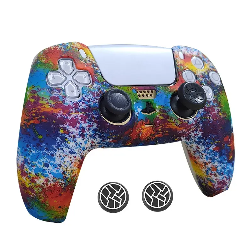 Controller Skin Shell for PS5 Controller Silicone Cover Case with Rubber Thumb Grip Gaps Touch Pad Sticker For PS5 Fit In Dock