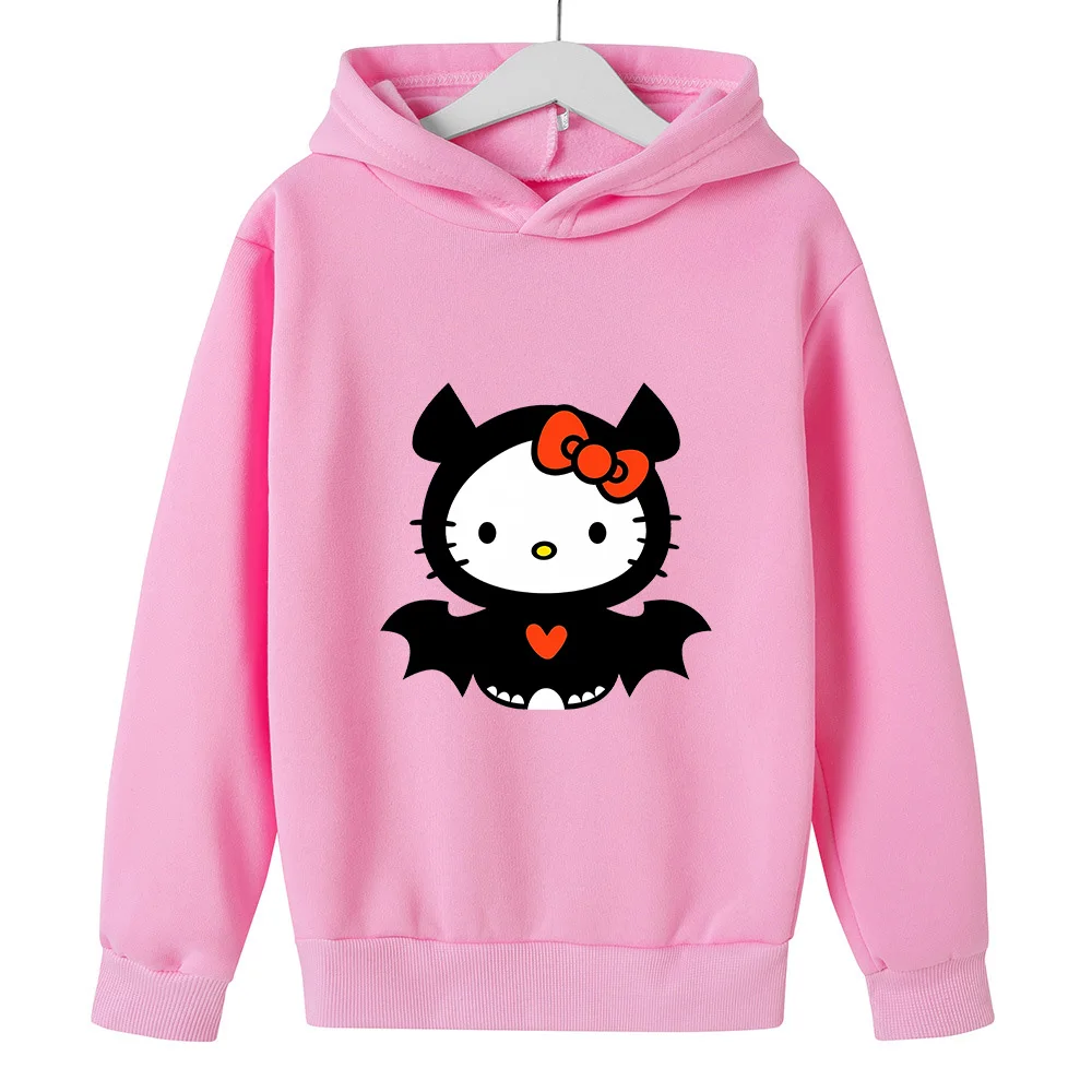 

Детские толстовки Hello Kitty Sanrio, новинка, свитшоты на Хэллоуин, одежда для девочек, кавайный пуловер, аниме Мультяшные повседневные топы для мальчиков и девочек