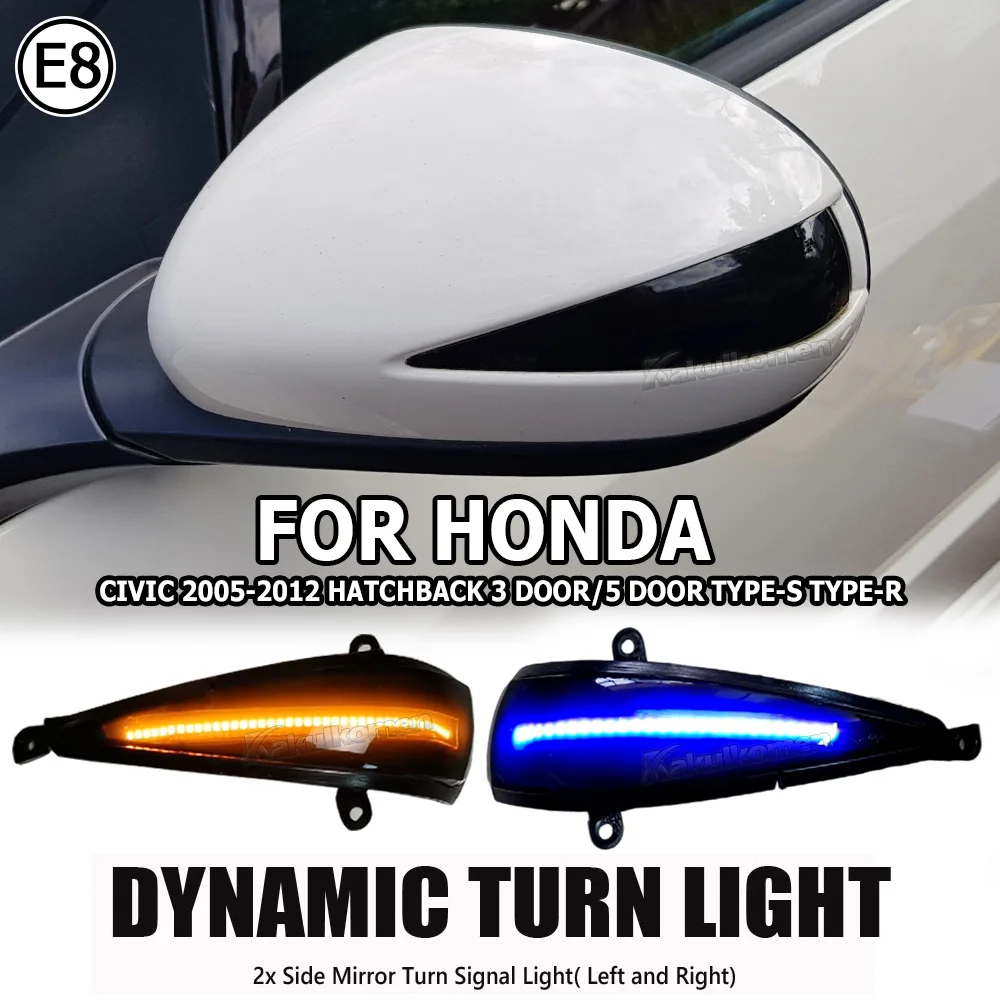 2X Dynamic Blinker LED Turn Signal Light Indicator Side Mirror Lamp For Honda Civic 8th MK8 Hatchback 3D 5D 2006 2012 FN2 FN FK