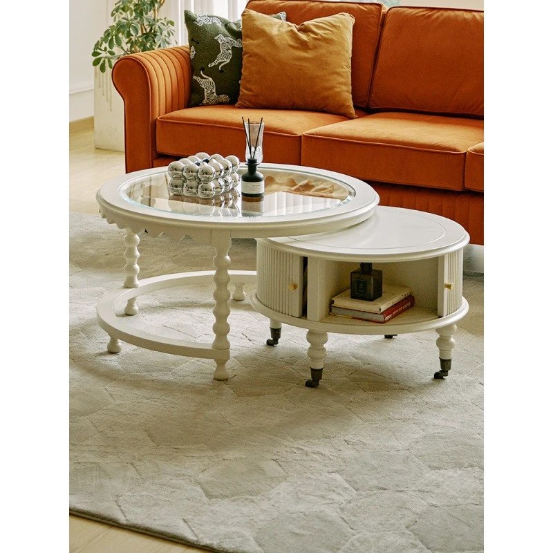 

Round solid wood combination coffee table living room household small apartment tea table simple and modern