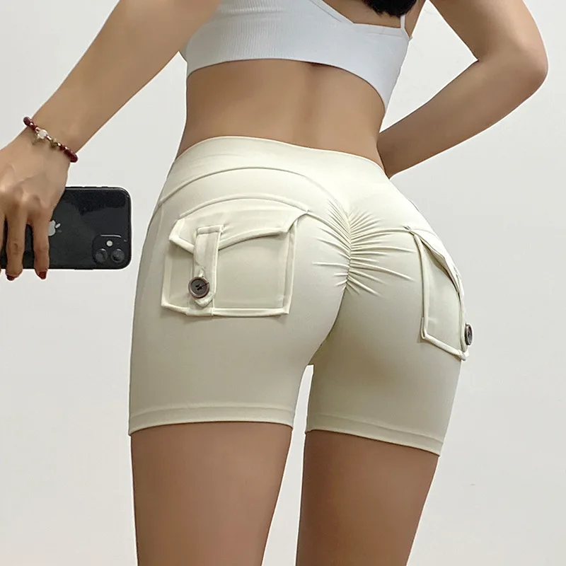 Women's American Style Summer High-Waist Leg-Ring Peach-Lift Gym Shorts, High-Elastic 3" Workout Booty Hot Pants for Training