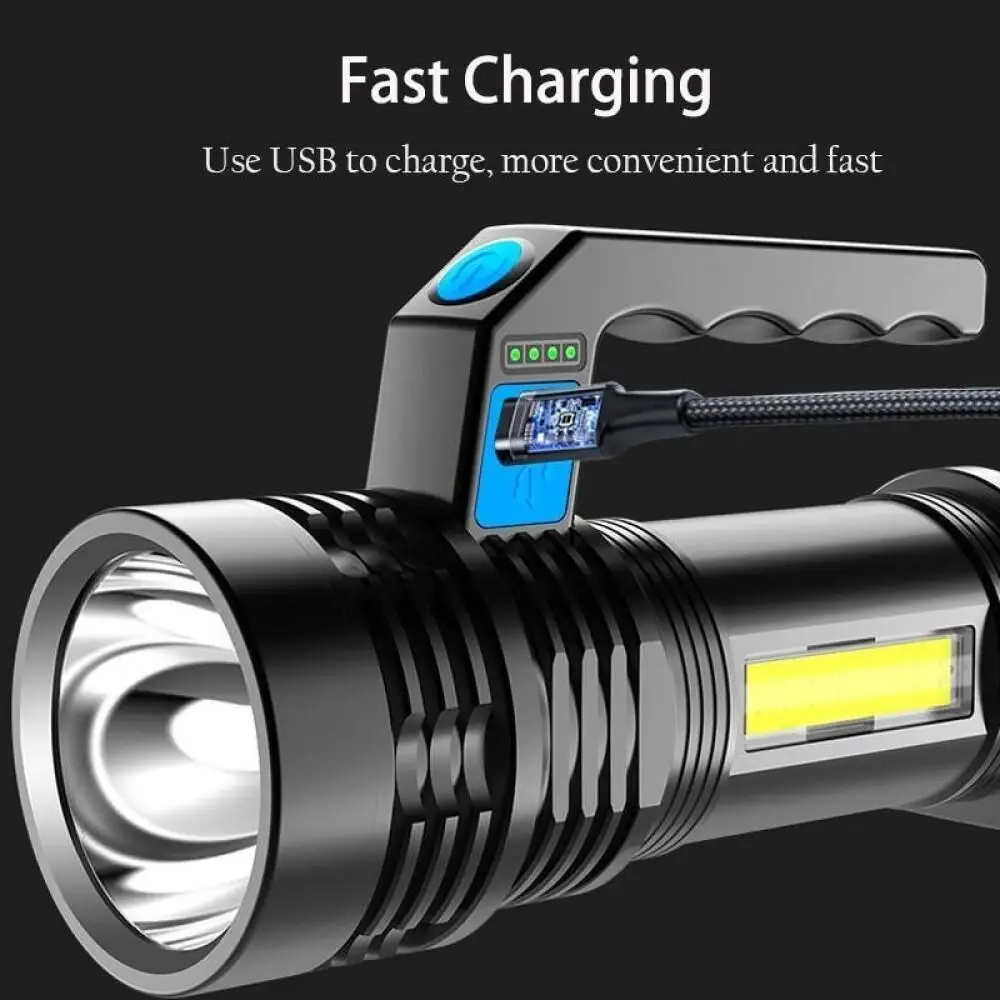 Portable LED USB Rechargeable Flashlight with Torch Waterproof Fishing Hunting Camping LED Flashlight Lighting 2km Long Distance