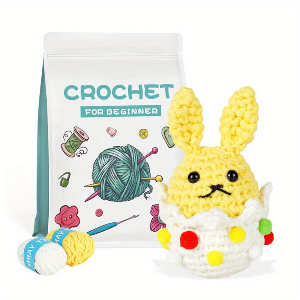 Crochet Bunny Kit for Beginners - DIY Amigurumi Bunny Kit, Fun Crochet Animal Kit with Instructions, Beginner Crochet Toy Patter