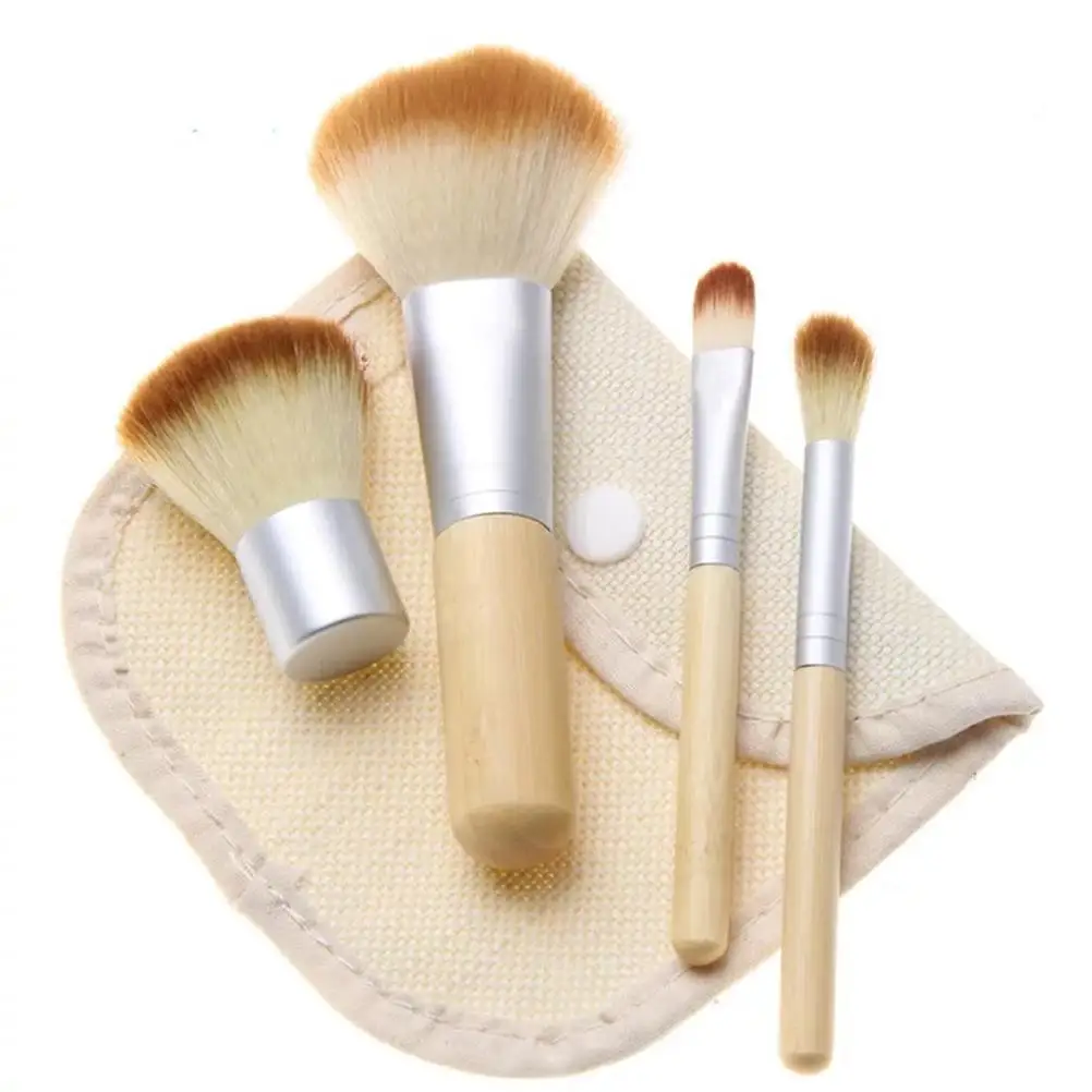 

4PCS Makeup Set Professional Bamboo H Soft Nylon Bristles Cosmetics Brush Daily Powder Women Cosmetics Gifts