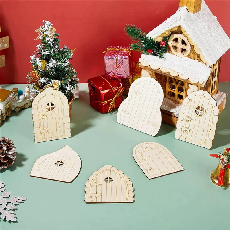 ABMI-96 Pcs Fairy Door Wooden Garden Doors Craft Mini Window Fairy House Kit Unfinished Miniature Door Unpainted Fairy Window,