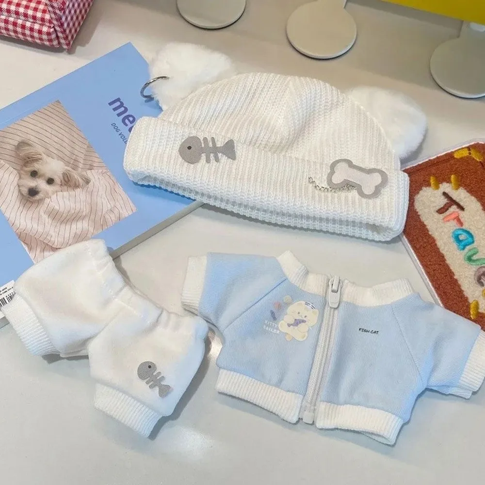 Kat Jas 20 cm Katoenen Poppenkleertjes Visgraat Broek Katoenen Pop Outfit Mini Leuke Hoed Poppenkleertjes Set Katoenen Pop Accessoires