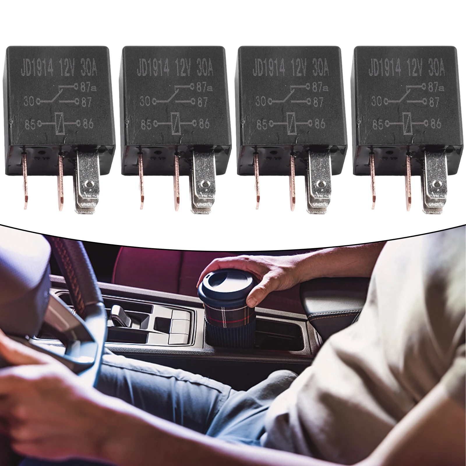 Set of 4 12V 30A For Automotive Relays 5 Pin for Trucks with Quick Connect Terminals and PCB Socket Compatibility