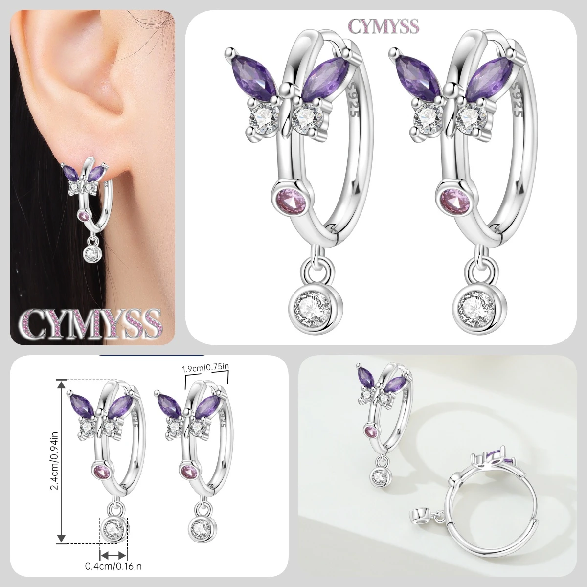 925 Sterling Silver Inlaid Zircon Butterfly Earrings Insect Element Original Design Women's Fashion Party Jewelry Gift Ear Loops S8b744230068242c6b5e9f89af2257e3fk