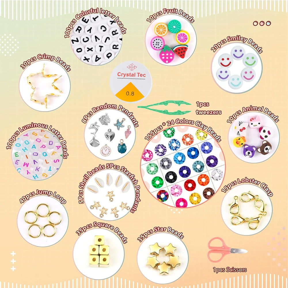 6100Pcs Clay Beads Bracelet Making Kit for Girls 24 Colors Friendship Bracelet Beads Kit with Preppy Polymer Beads for Jewelry M