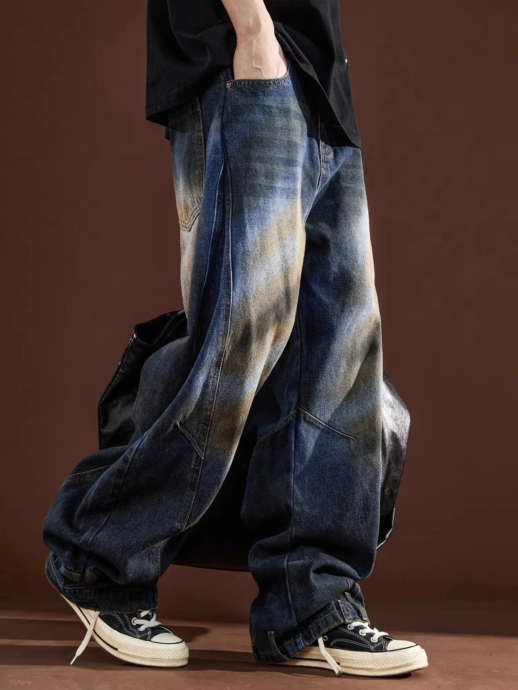 

Джинсы GURBAKS в американском ретро-стиле, прямые, свободные, широкие, с эффектом потертости, повседневные, из смесового хлопка и полиэстера, дышащие