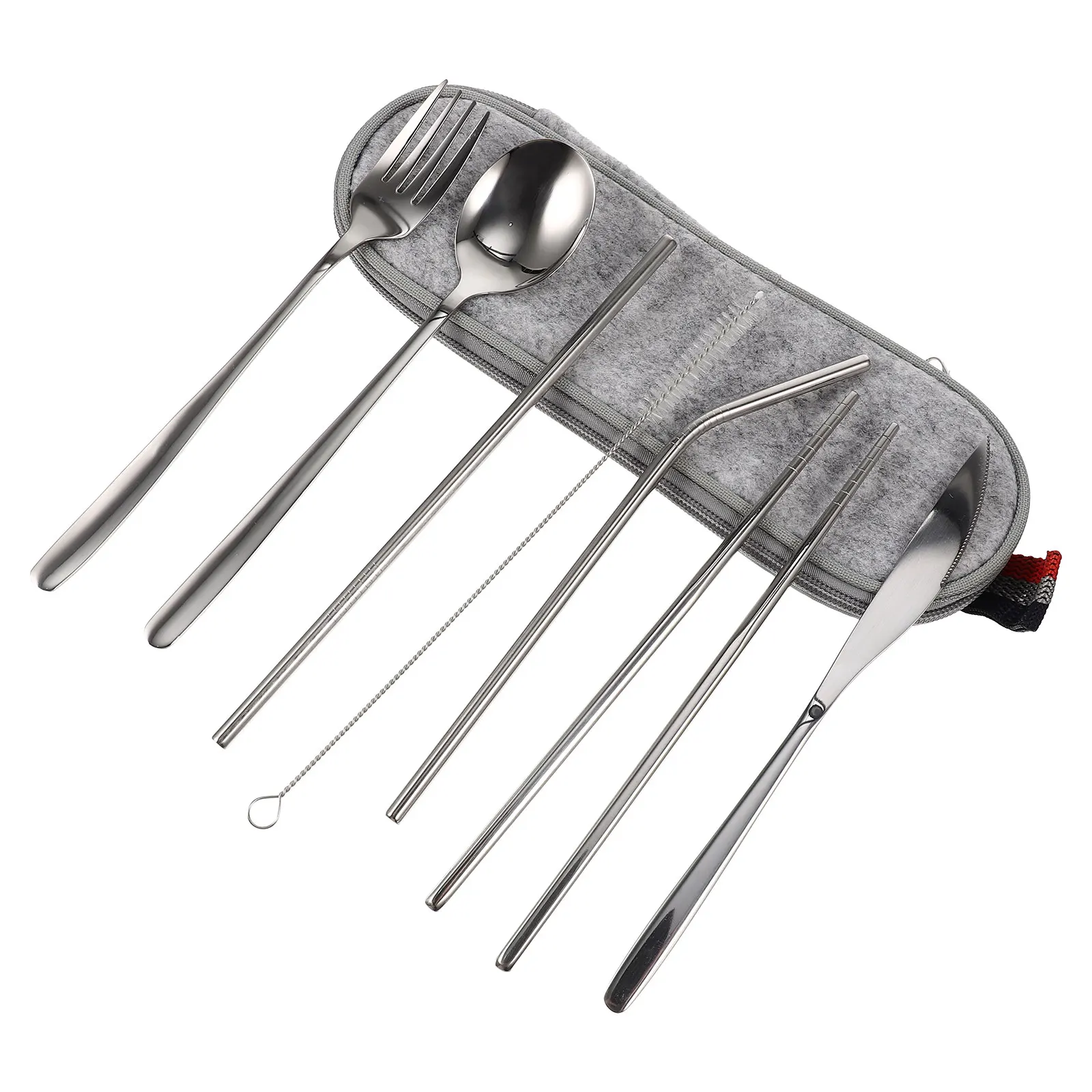 

1Set Outdoor Portable Tableware Set Fork Spoon Chopsticks Straw Cleaning Brush Stainless Steel Travel Camping Utensil Kit