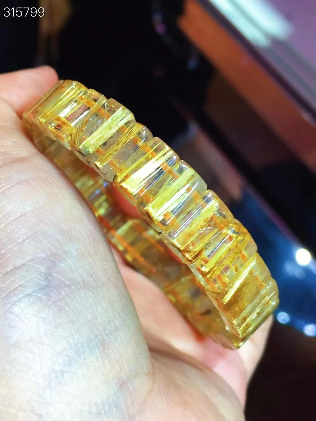 

Natural Gold Rutilated Quartz Crystal Titanium Bracelet 10x6.6x4.2mm Woman Men Rutilated Clear Rectangle Beads AAAAAA