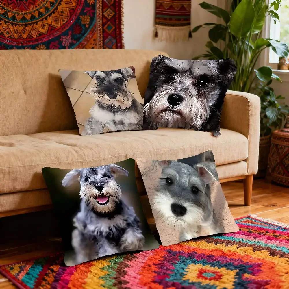 Cute Schnauzer Pillow Case Throw Pillow Cover Nordic Vintage Style Cushion Covers Home Living Room Sofa Couch Seat Decor