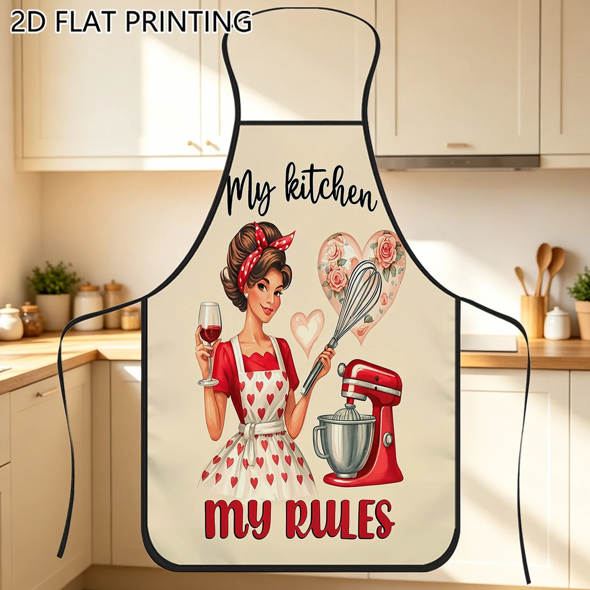 1pc My Kitchen My Rules Lady Pattern Apron For Housewife Kitchen Cooking Use