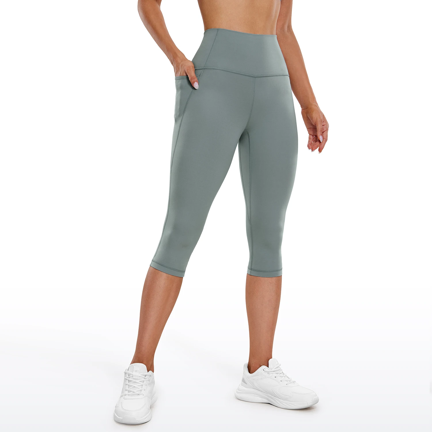 CRZ YOGA Womens Butterluxe Workout Capri Leggings with Pockets 17 Inches - High Waisted Crop Gym Yoga Pants Buttery Soft