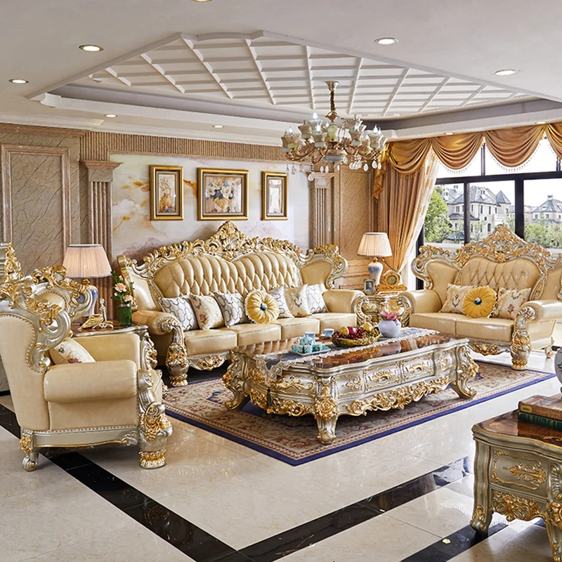 أريكة أنيقة لغرفة المعيشة أريكة جلد طبيعي خشب متين أريكة غرفة المعيشة صالة أنيقة أوروبا شقة أثاث غرفة Divano