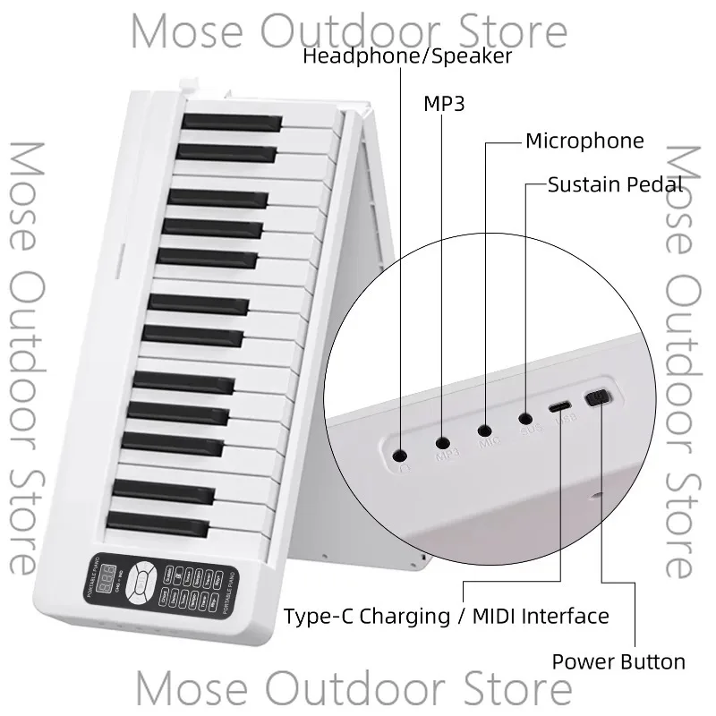 Multifunctional Electronic Organ Portable 61-key Foldable LCD Display BT Connected Digital Piano for Adult Beginners