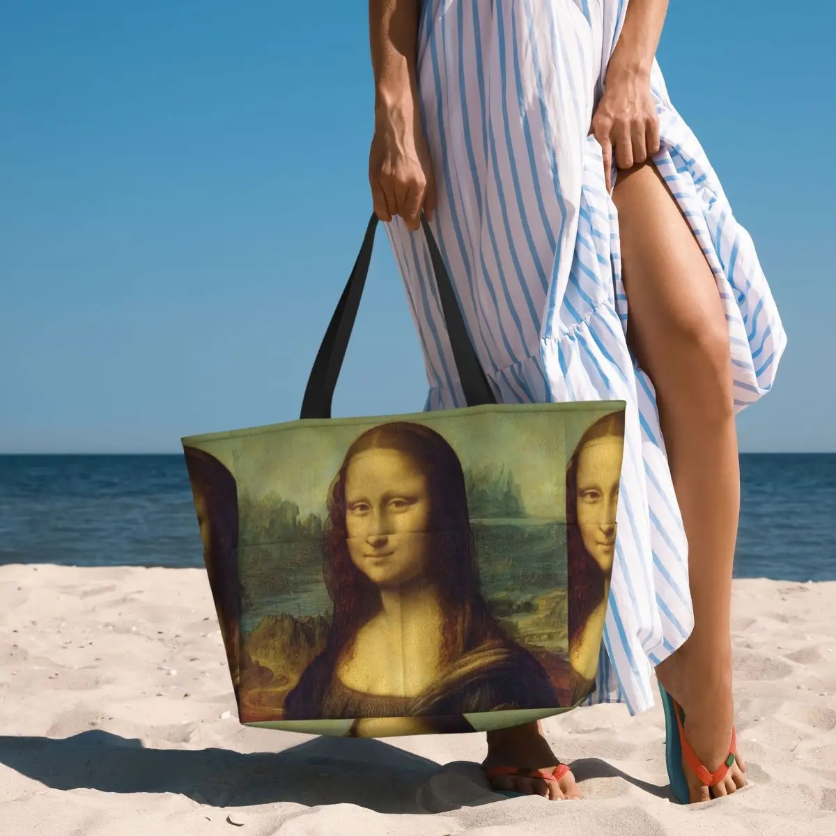 Mona Lisa By Leonardo Da Vinci Beach Tote Bag Sport Gym Yoga Duffle Large Tote Bag Women Travel Bag Fitness bag