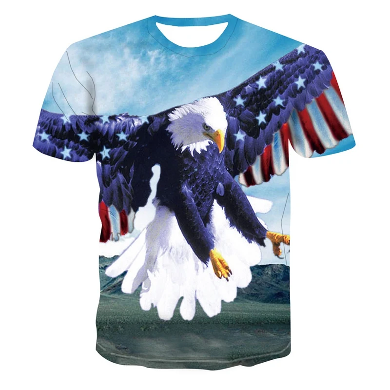 American Flag Gold Eagle 3D New Summer Print Trend Avant-garde Fashion Round Neck Short Sleeve Men\'s T-shirt Top Street Hip Hop