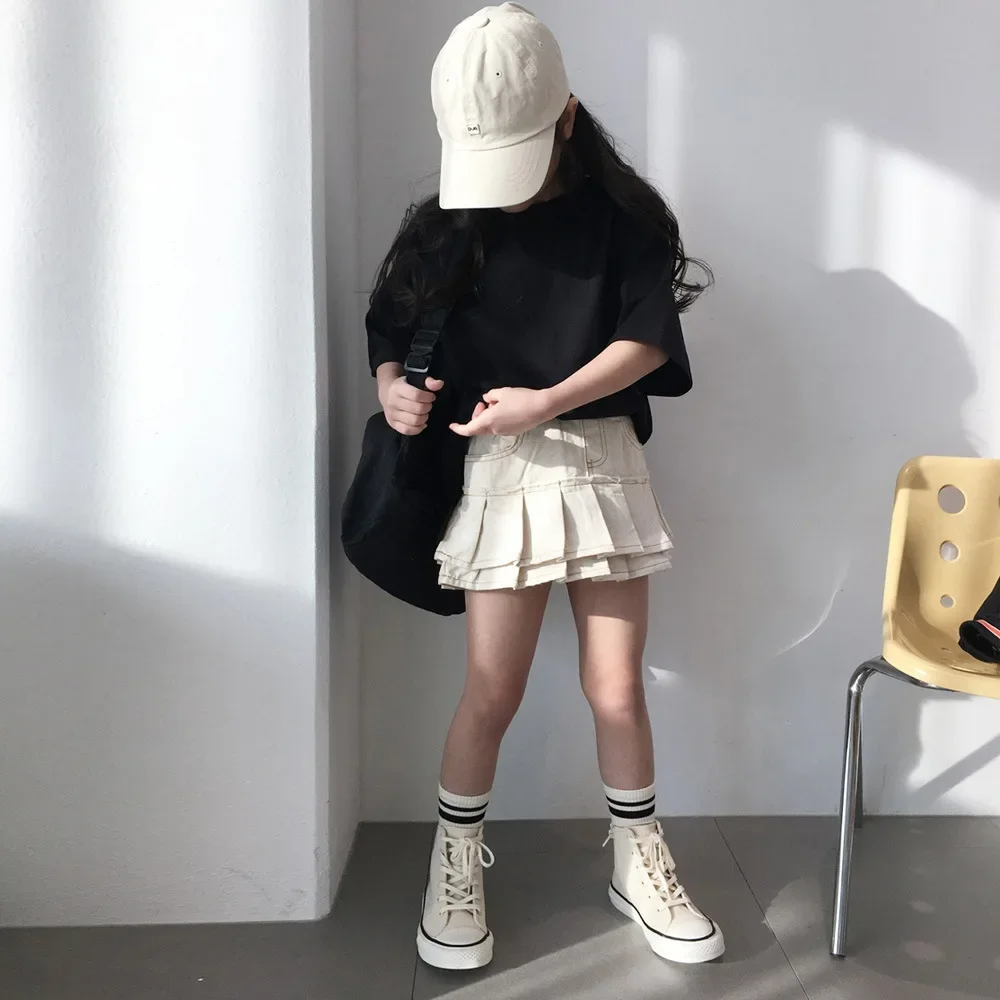 

Denim Pleated Skirt Sweet Simple and Fashionable Summer New Double Layered Lace Denim All-match Cute Short Skirt