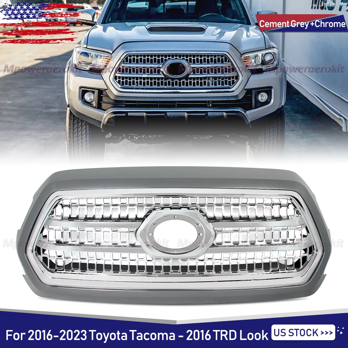 Magickit Honeycomb Front Grille Assembly 2016-2023 Toyota Tacoma 2016 TRD Front Bumper Upper Grille Auto Radiator Mesh Grills