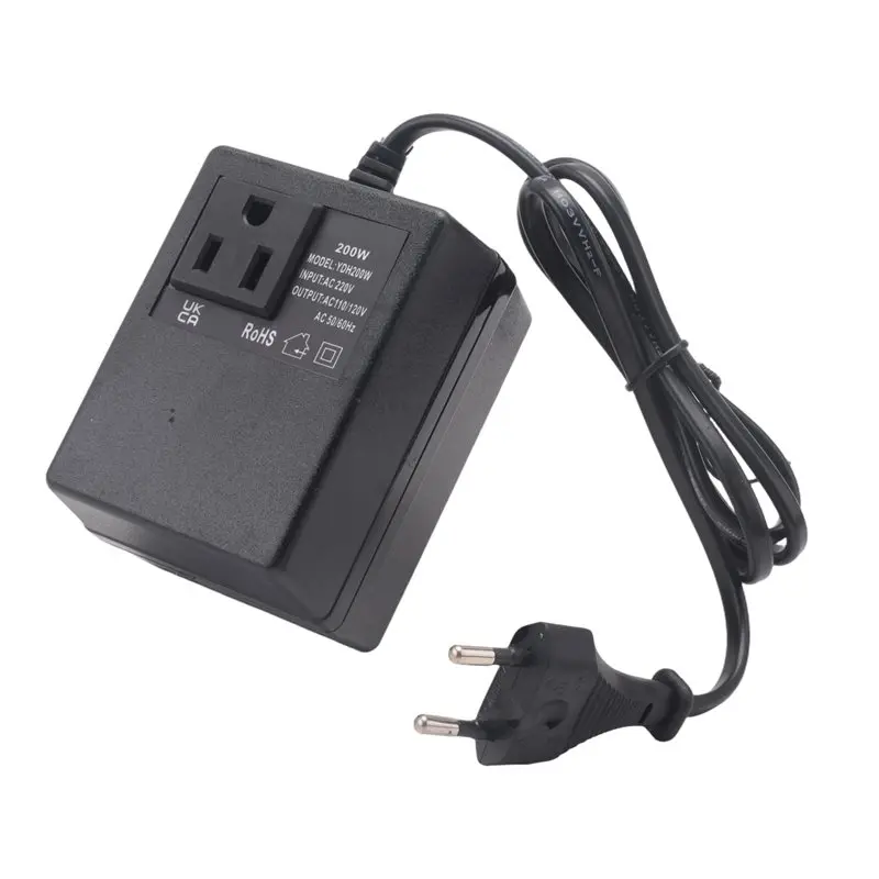 AA08-200W Voltage Converter Transformer EU To US Step-Down Transformer 220V To 110V Single Phase Travel Adapter EU Plug